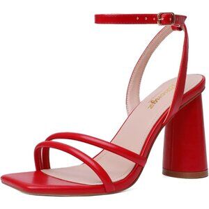 Women's Red Square Open Toe Strappy Ankle Strap Block Heeled Sandals Shoes